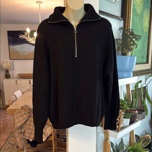 Black Zip Up Sweater with High Collar
